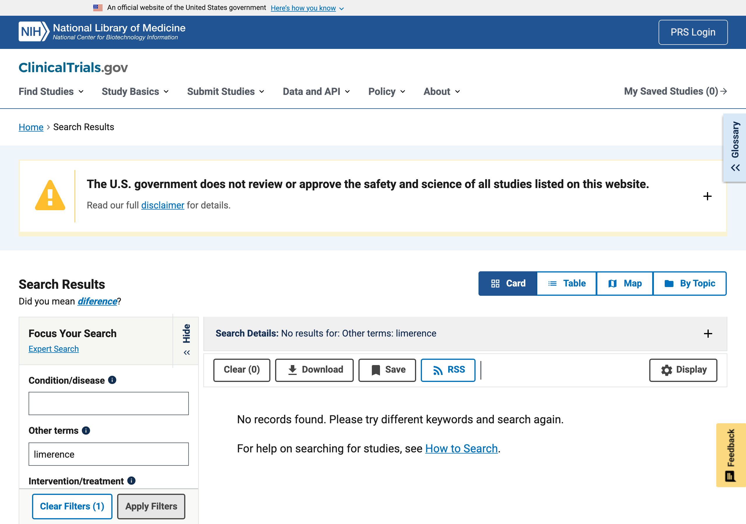 ClinicalTrials.gov search for limerence returning zero registered studies