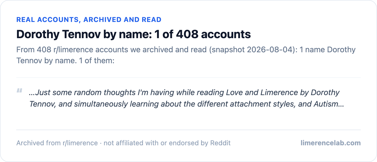 The one real archived account naming Dorothy Tennov by name