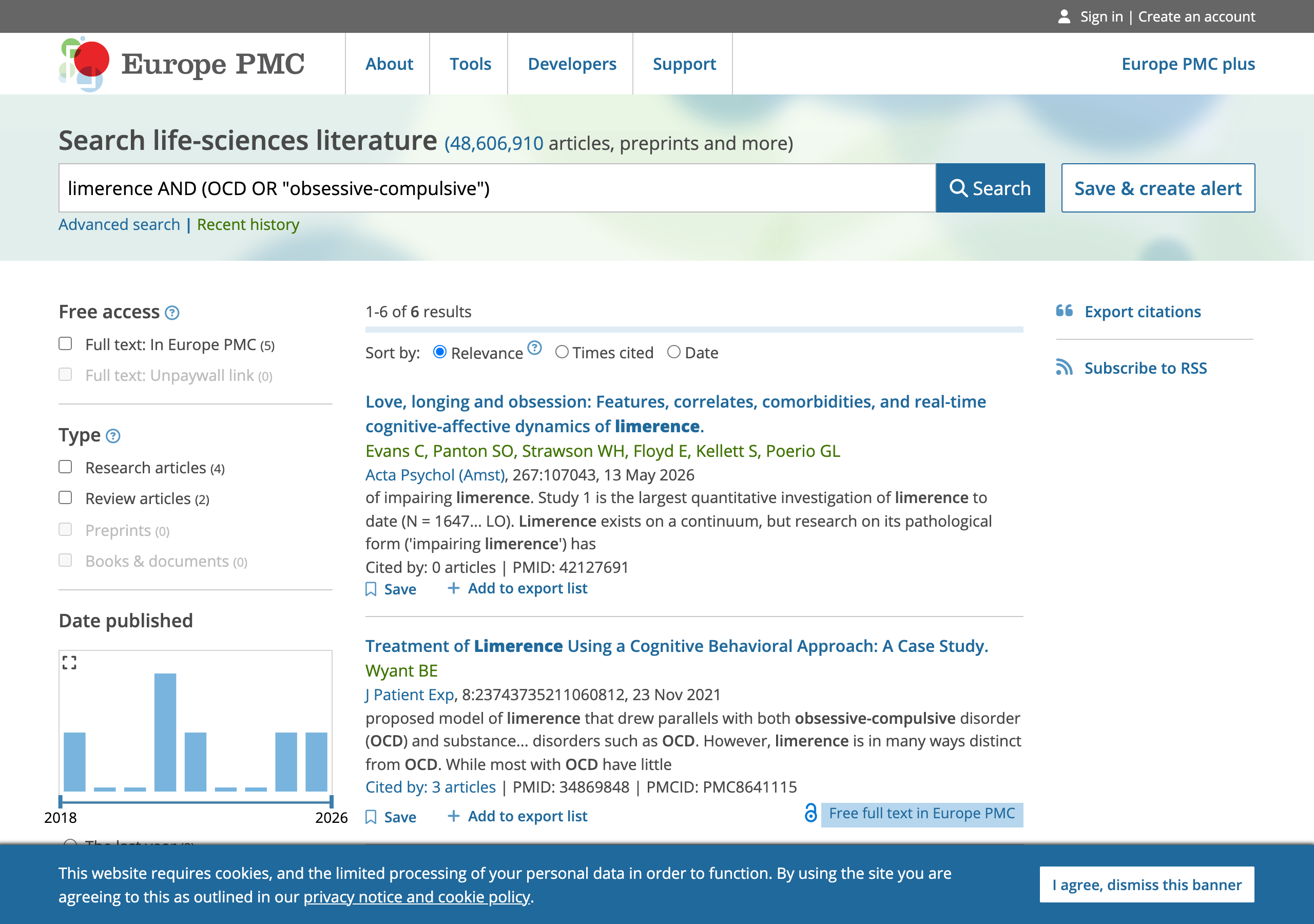 Europe PMC search results for limerence AND (OCD OR obsessive-compulsive), showing 6 indexed records